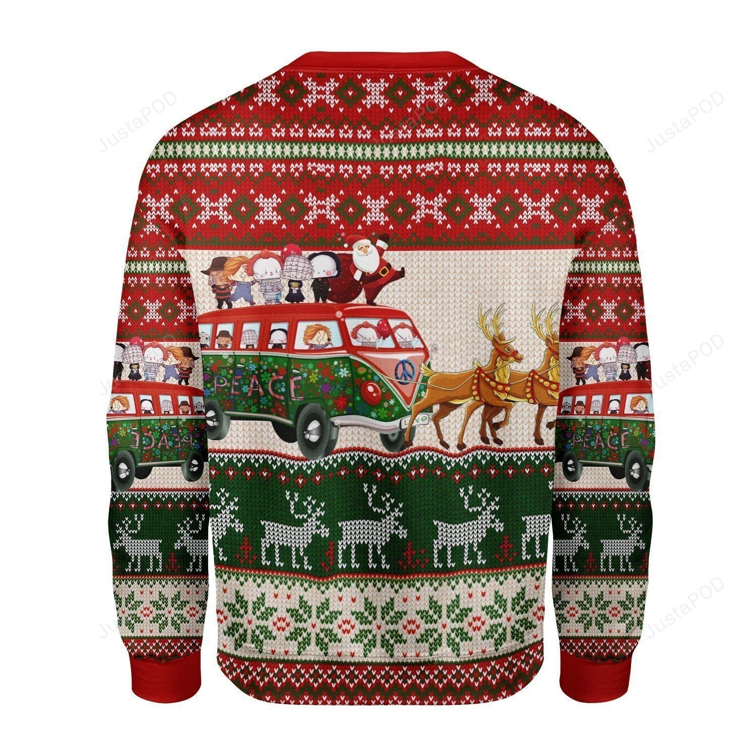 Christmas Snowflake Pattern Bus Santa Claus And Kids Sleigh Pulled By Reinder For Unisex Ugly Christmas Sweater Christmas Snowflake Pattern Bus Santa Claus And Kids Sleigh Pulled By Reinder For Unisex Ugly Christmas Sweater