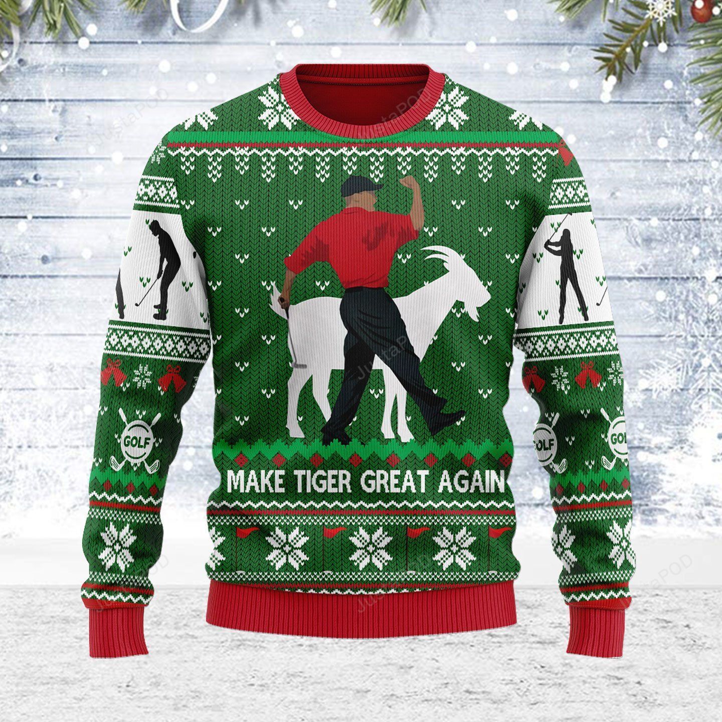 Christmas Snowflake Pattern Man Goat Make Tiger Great Again For Unisex Ugly Christmas Sweater Christmas Snowflake Pattern Man Goat Make Tiger Great Again For Unisex Ugly Christmas Sweater