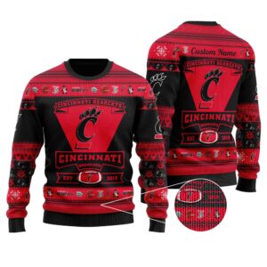 Cincinnati Bearcats Football Team Logo Custom Name Personalized Ugly Christmas Sweater