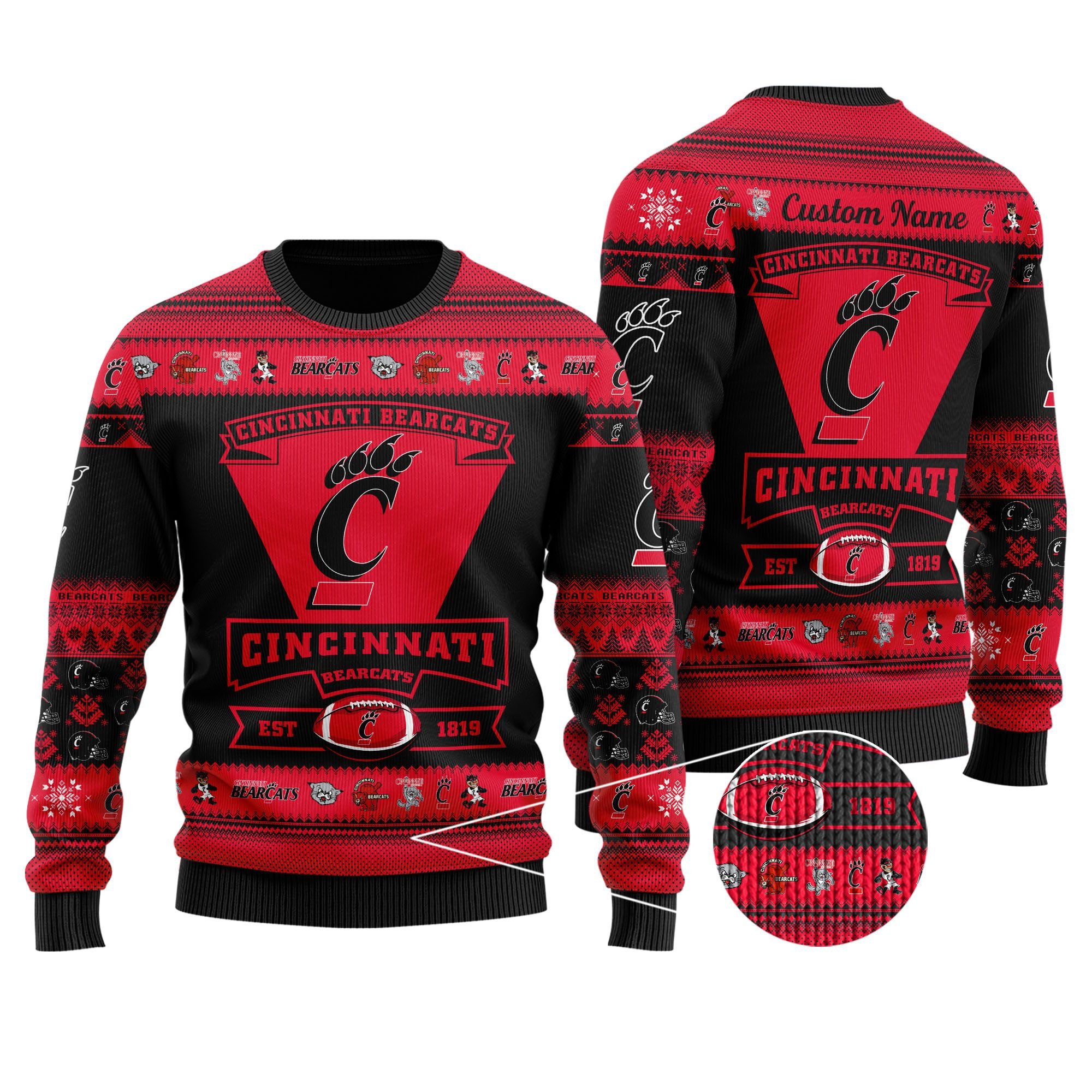 Cincinnati Bearcats Football Team Logo Personalized Ugly Christmas Sweater Cincinnati Bearcats Football Team Logo Personalized Ugly Christmas Sweater