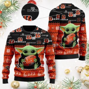 Cincinnati Bengals Baby Yoda Ugly Christmas Sweater