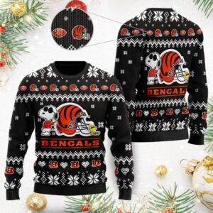 Cincinnati Bengals Cute The Snoopy Show Football Helmet 3D All Over Print Ugly Christmas Sweater