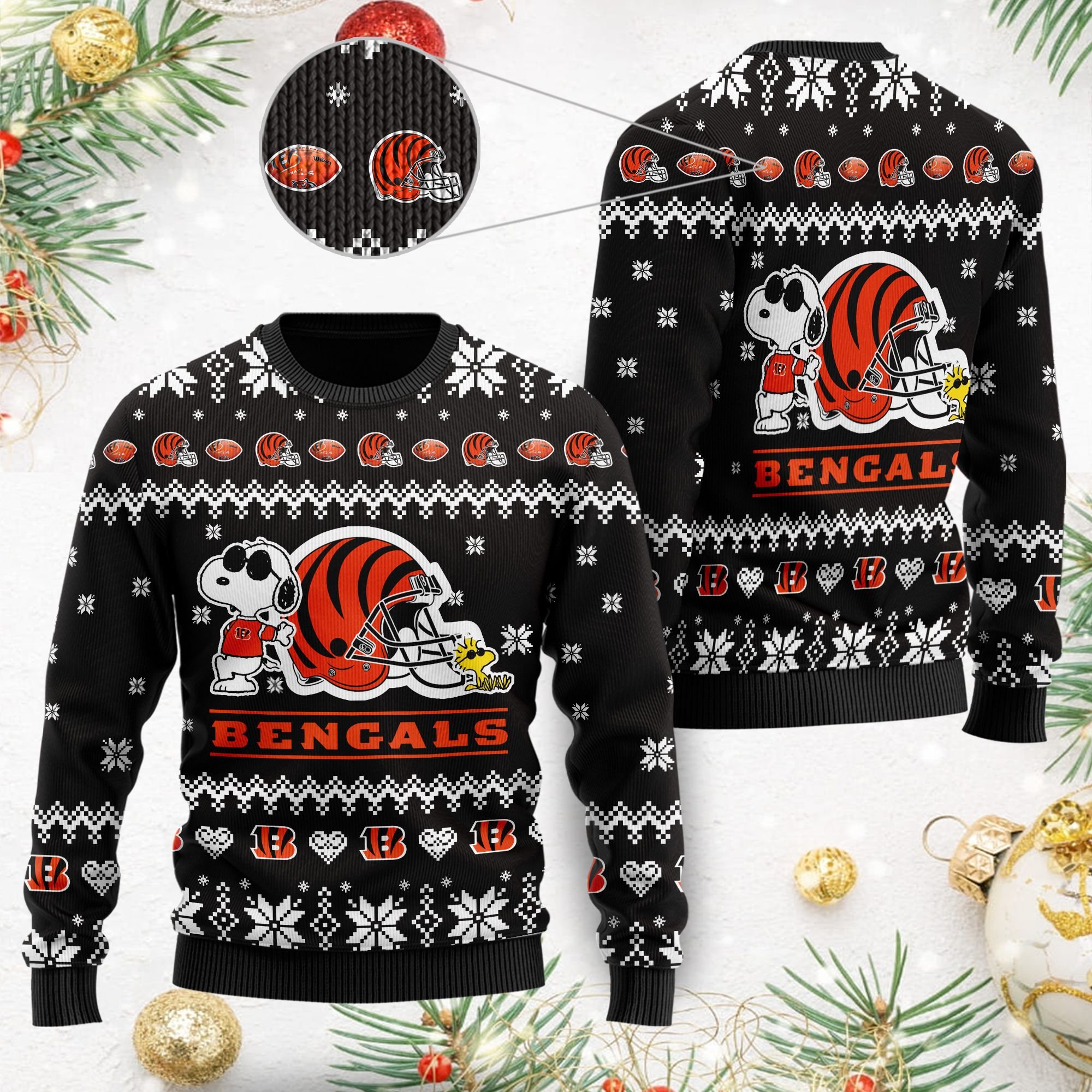 Cincinnati Bengals Cute The Snoopy Show Football Helmet 3D All Over Print Ugly Christmas Sweater Cincinnati Bengals Cute The Snoopy Show Football Helmet 3D All Over Print Ugly Christmas Sweater