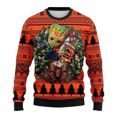 Cincinnati Bengals Groot Hug Ugly Christmas Sweater Cincinnati Bengals Groot Hug Ugly Christmas Sweater