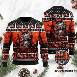 Cincinnati Bengals Jack Skellington Halloween Ugly Christmas Sweater