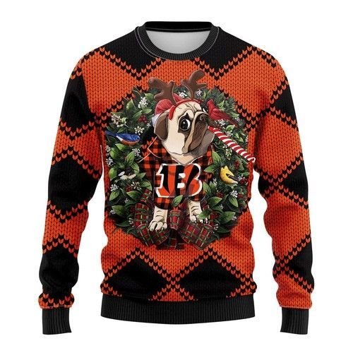 Cincinnati Bengals Pug Dog Ugly Christmas Sweater Cincinnati Bengals Pug Dog Ugly Christmas Sweater