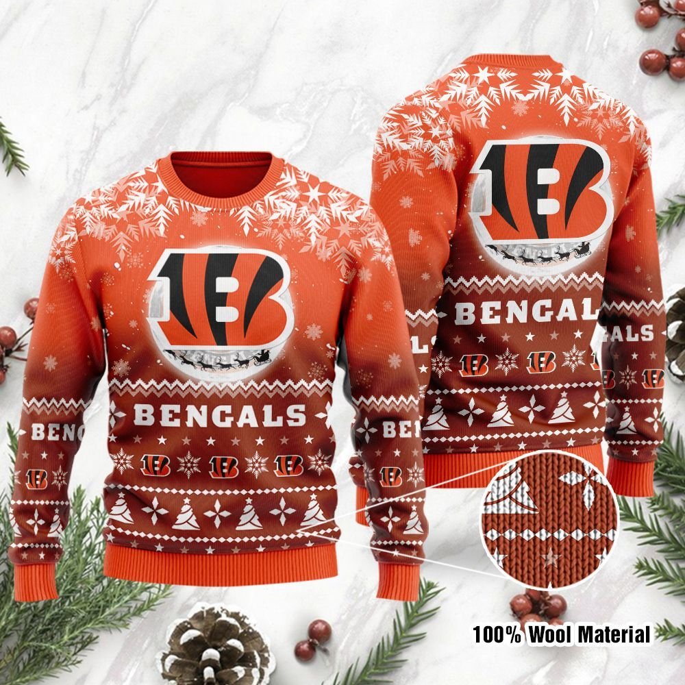 Cincinnati Bengals Santa Claus In The Moon Ugly Christmas Sweater Cincinnati Bengals Santa Claus In The Moon Ugly Christmas Sweater