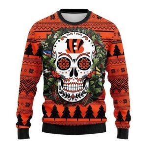 Cincinnati Bengals Skull Flower Ugly Christmas Sweater