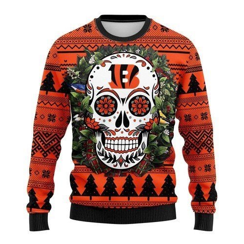 Cincinnati Bengals Skull Flower Ugly Christmas Sweater Cincinnati Bengals Skull Flower Ugly Christmas Sweater