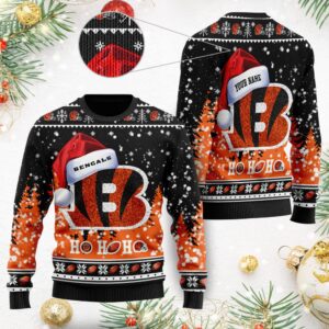 Cincinnati Bengals Symbol Wearing Santa Claus Hat Ho Ho Ho Personalized Ugly Christmas Sweater