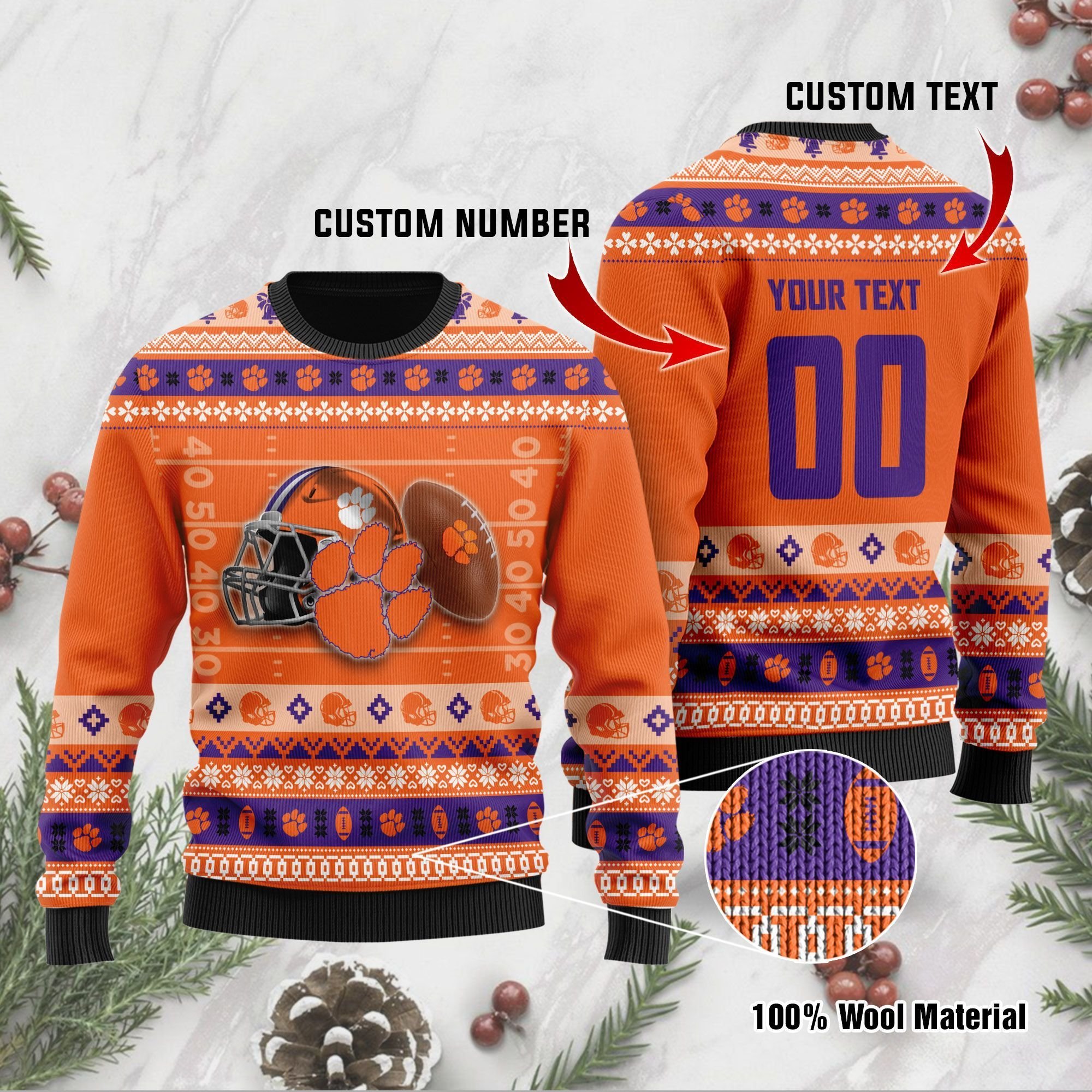 Clemson Tigers Custom Name & Number Personalized Ugly Christmas Sweater Clemson Tigers Custom Name & Number Personalized Ugly Christmas Sweater