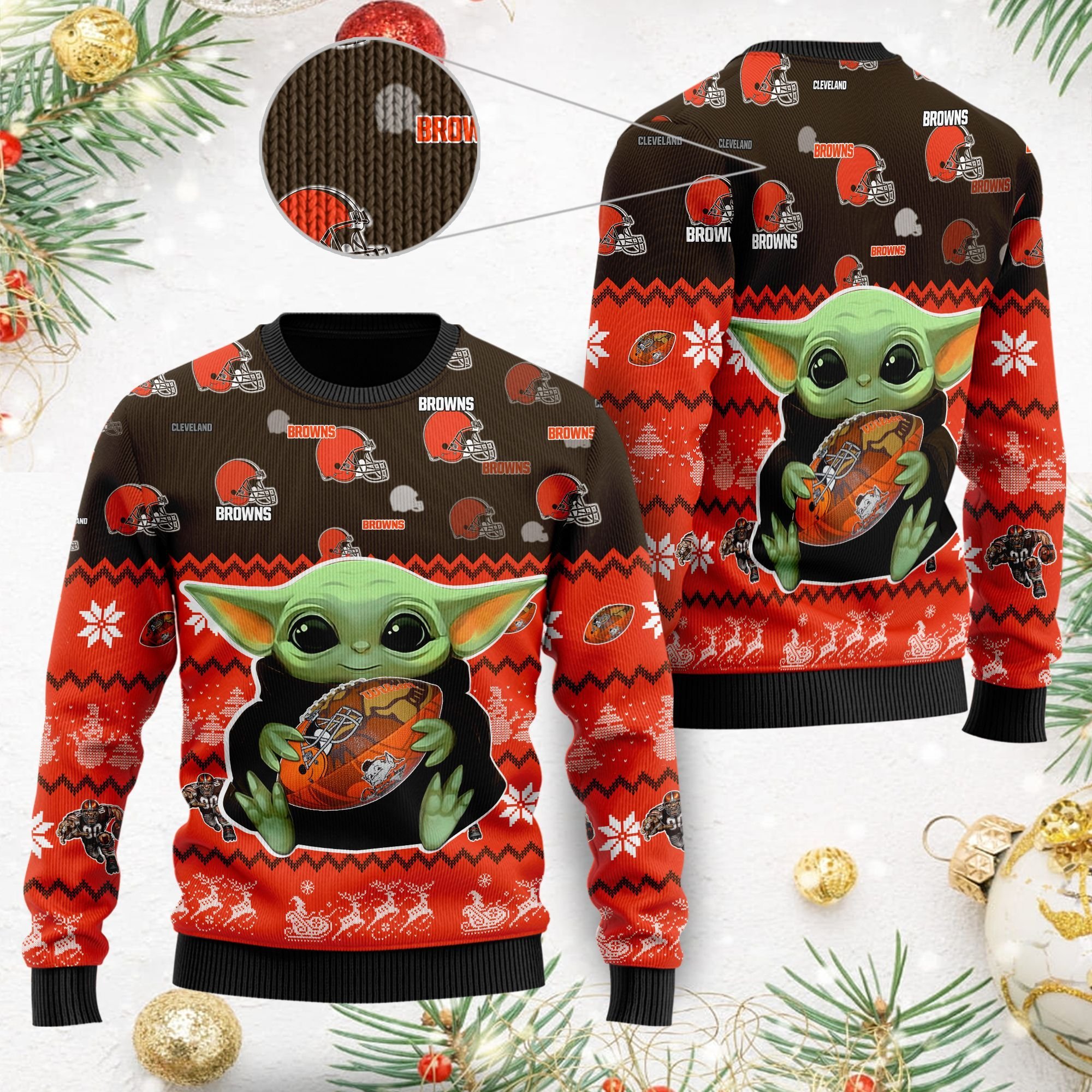 Cleveland Browns Baby Yoda Ugly Christmas Sweater Cleveland Browns Baby Yoda Ugly Christmas Sweater