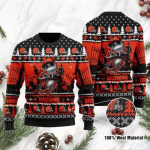 Cleveland Browns Jack Skellington Halloween Holiday Party Ugly Christmas Sweater
