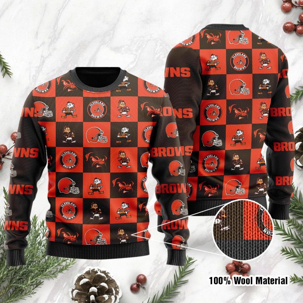 Cleveland Browns Logo Checkered Flannel Ugly Christmas Sweater Cleveland Browns Logo Checkered Flannel Ugly Christmas Sweater
