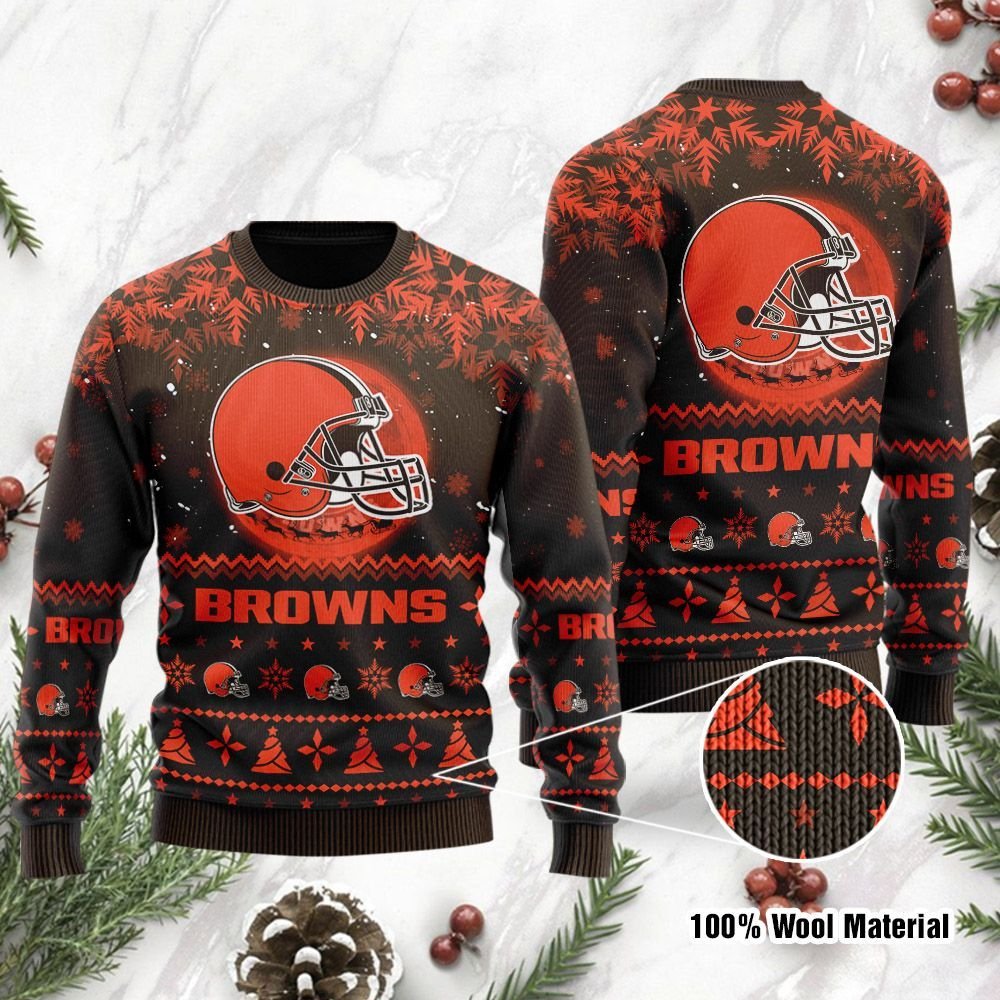 Cleveland Browns Santa Claus In The Moon Ugly Christmas Sweater Cleveland Browns Santa Claus In The Moon Ugly Christmas Sweater