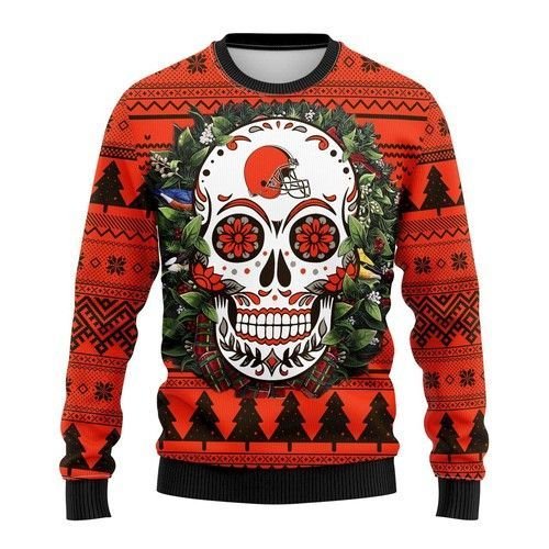Cleveland Browns Skull Flower Ugly Christmas Sweater Cleveland Browns Skull Flower Ugly Christmas Sweater