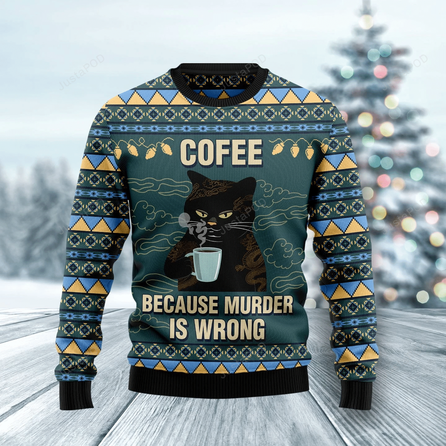 Coffee Cat Ugly Christmas Sweater Coffee Cat Ugly Christmas Sweater
