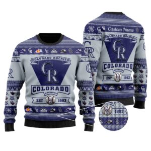 Colorado Rockies Football Team Logo Custom Name Personalized Ugly Christmas Sweater