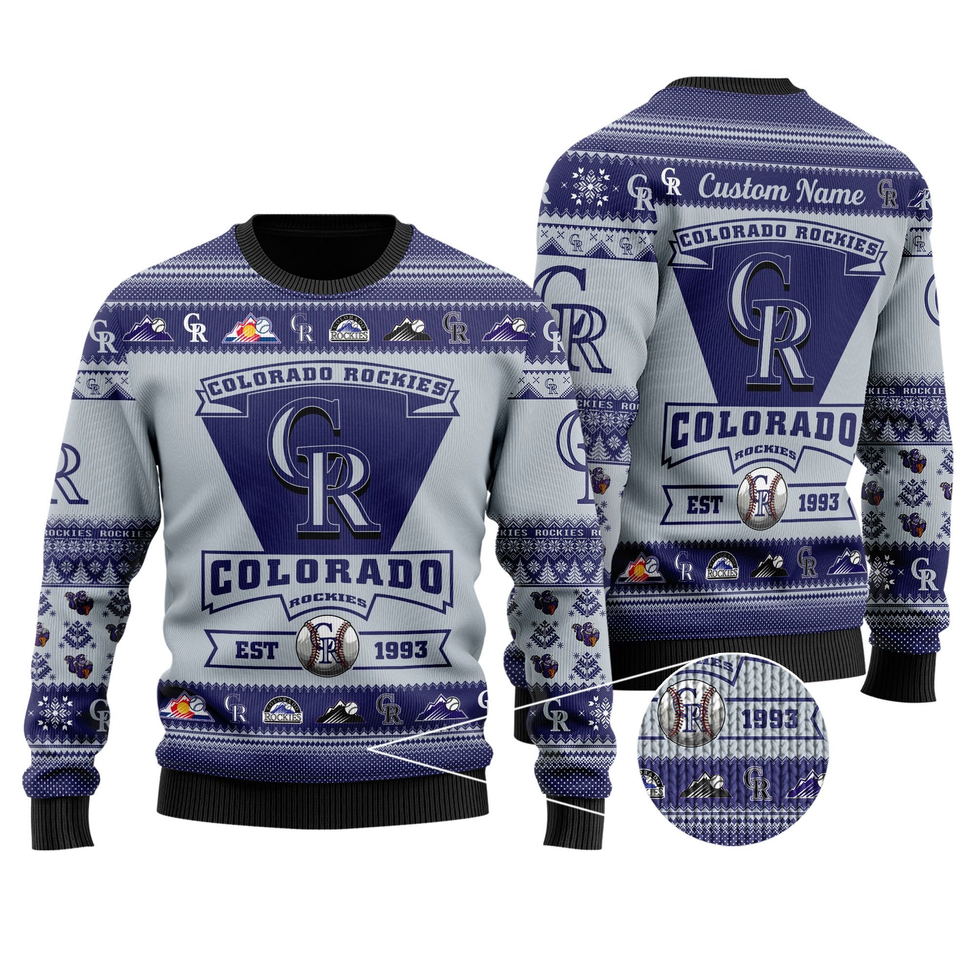 Colorado Rockies Football Team Logo Custom Name Personalized Ugly Christmas Sweater Colorado Rockies Football Team Logo Custom Name Personalized Ugly Christmas Sweater