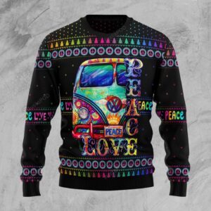 Colorful Hippie Peace Love Ugly Christmas Sweater
