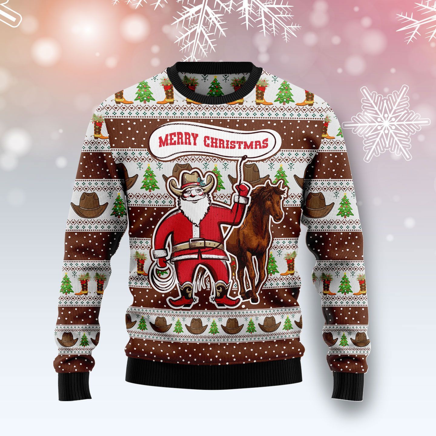 Cowboy Santa Claus Ugly Christmas Sweater Cowboy Santa Claus Ugly Christmas Sweater