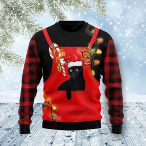 Cute Black Cat In Pocket Ugly Christmas Sweater