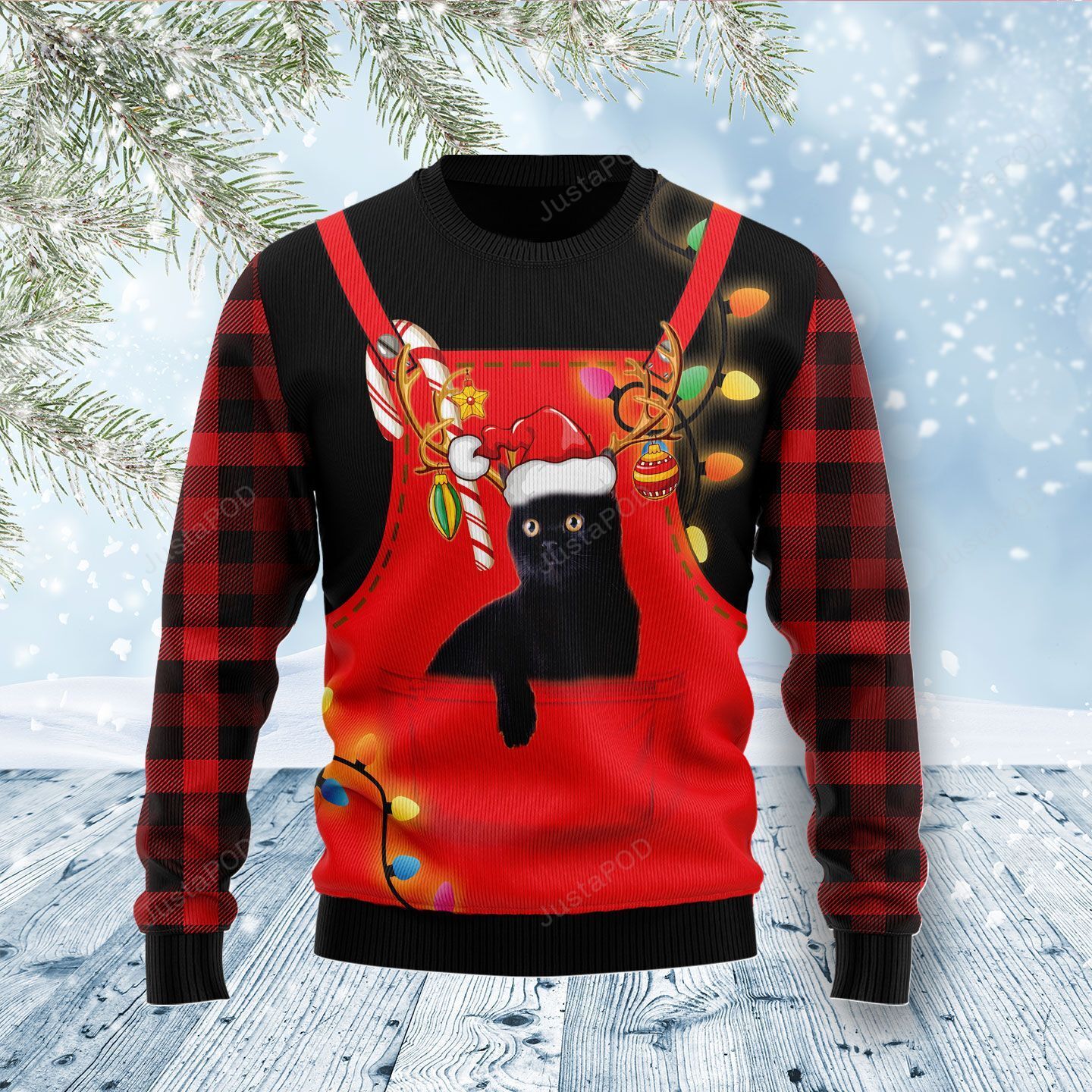 Cute Black Cat In Pocket Ugly Christmas Sweater Cute Black Cat In Pocket Ugly Christmas Sweater