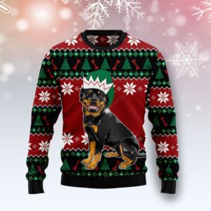 Cute Rottweiler Wearing Christmas Hat Ugly Christmas Sweater
