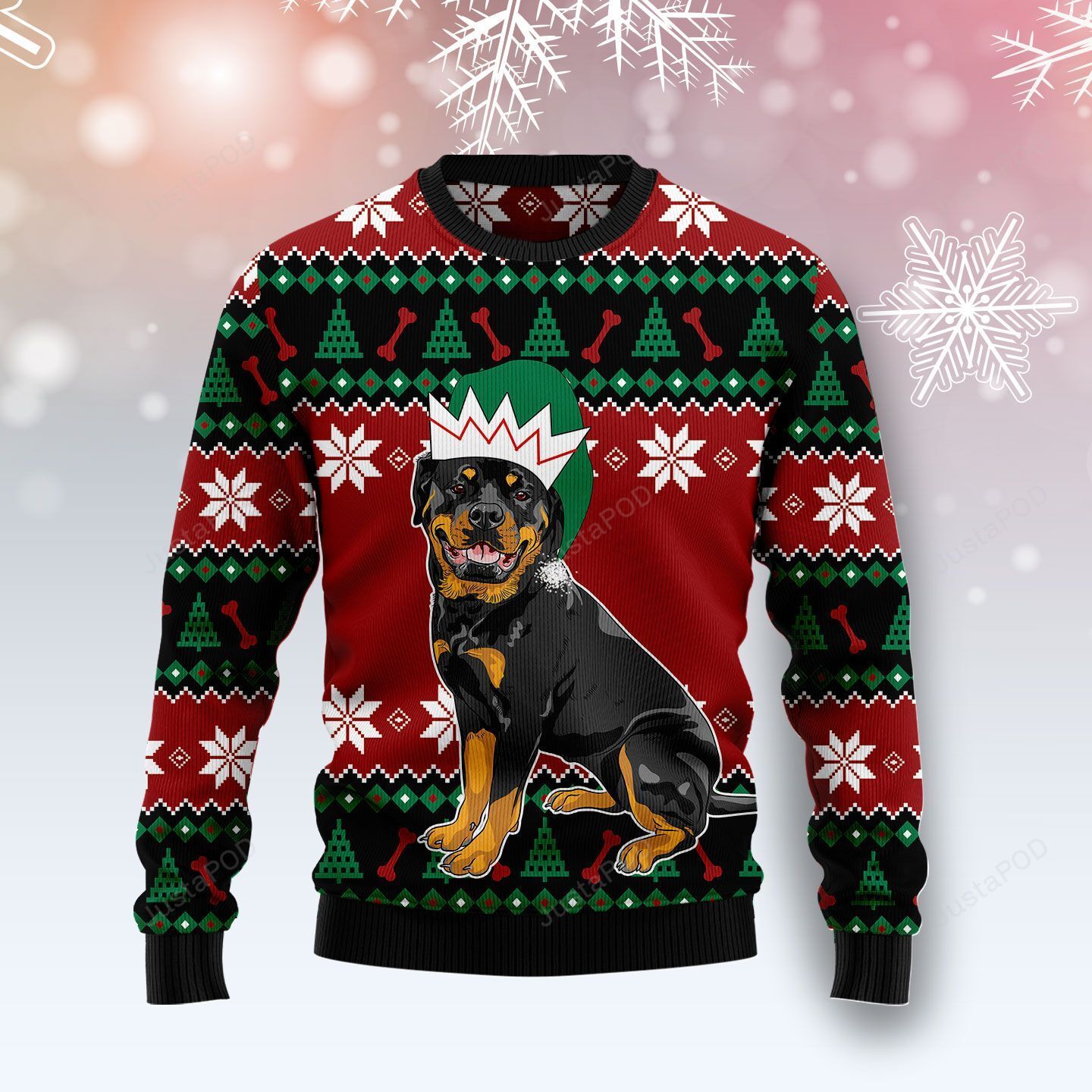 Cute Rottweiler Wearing Christmas Hat Ugly Christmas Sweater Cute Rottweiler Wearing Christmas Hat Ugly Christmas Sweater