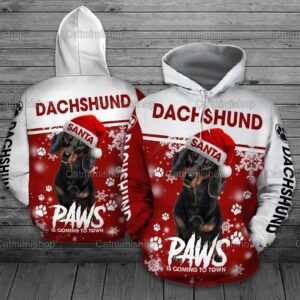 Dachshund Paws Christmas For Unisex 3D All Over Print Hoodie