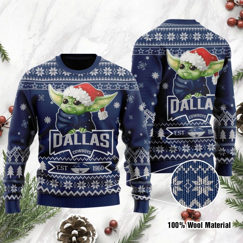 Dallas Cowboys Cute Baby Yoda Grogu Ugly Christmas Sweater Dallas Cowboys Cute Baby Yoda Grogu Ugly Christmas Sweater