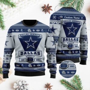 Dallas Cowboys Football Team Logo Custom Name Personalized Ugly Christmas Sweater