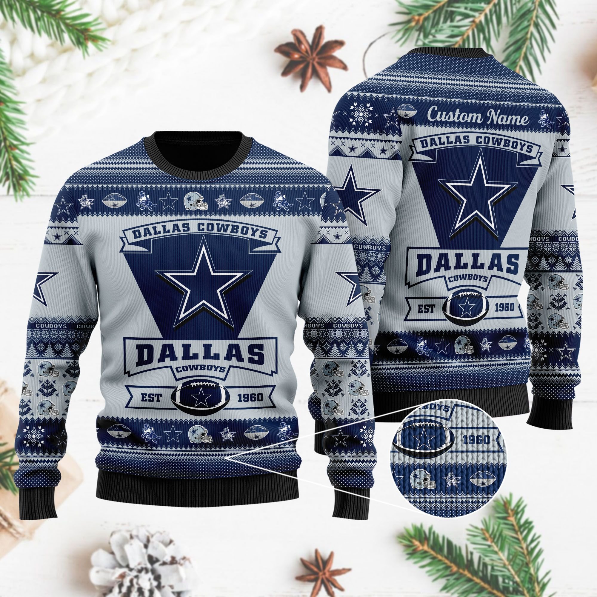 Dallas Cowboys Football Team Logo Custom Name Personalized Ugly Christmas Sweater Dallas Cowboys Football Team Logo Custom Name Personalized Ugly Christmas Sweater
