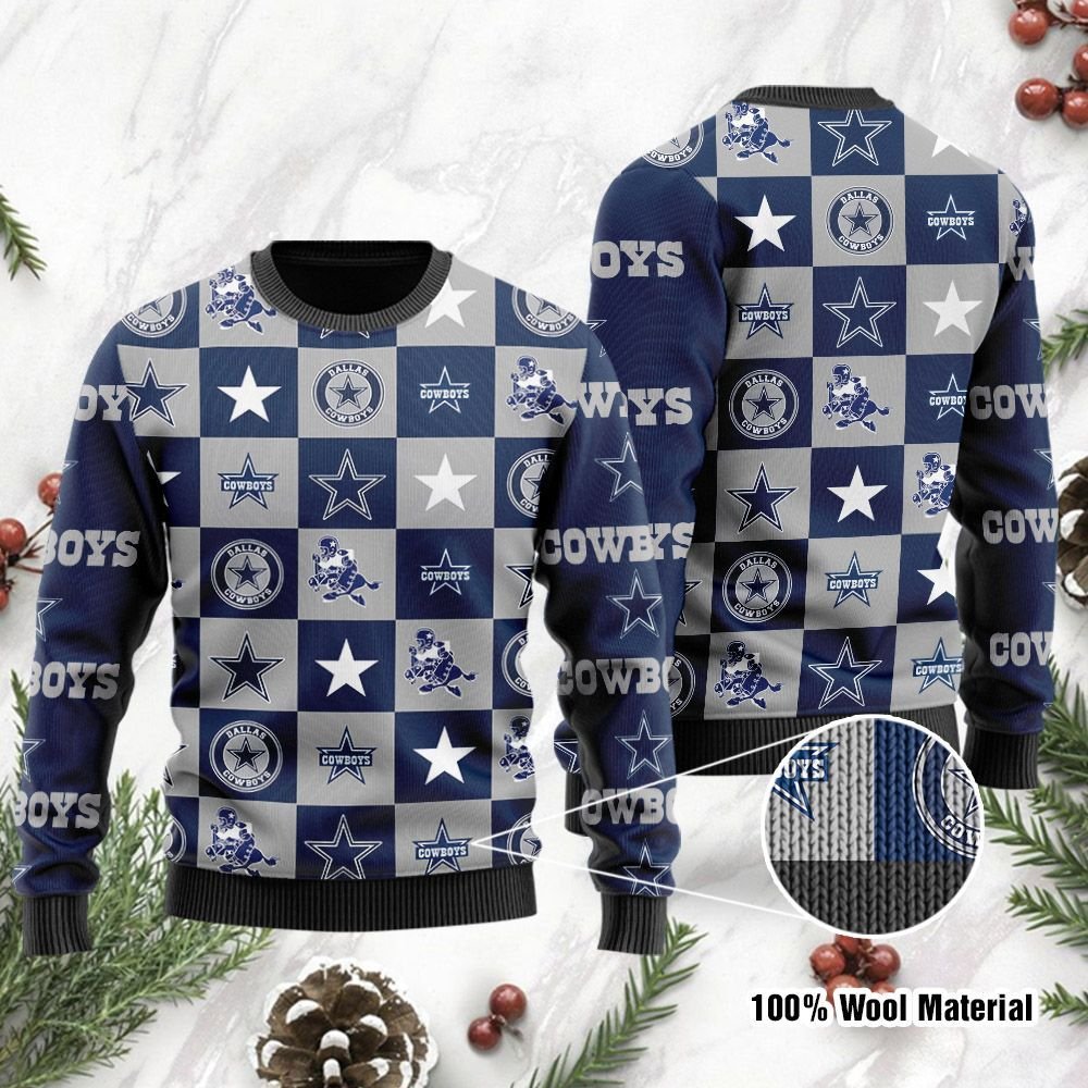Dallas Cowboys Logo Checkered Flannel Ugly Christmas Sweater Dallas Cowboys Logo Checkered Flannel Ugly Christmas Sweater