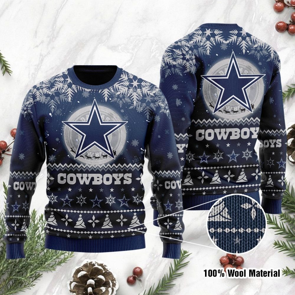 Dallas Cowboys Santa Claus In The Moon Ugly Christmas Sweater Dallas Cowboys Santa Claus In The Moon Ugly Christmas Sweater