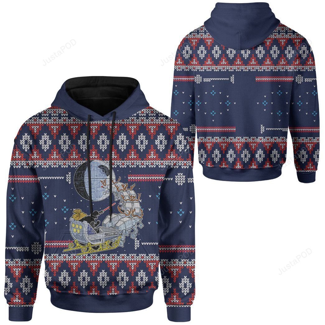 Darth Santa Sleigh Pulled By Reindeers Christmas For Unisex 3D Hoodie Darth Santa Sleigh Pulled By Reindeers Christmas For Unisex 3D Hoodie