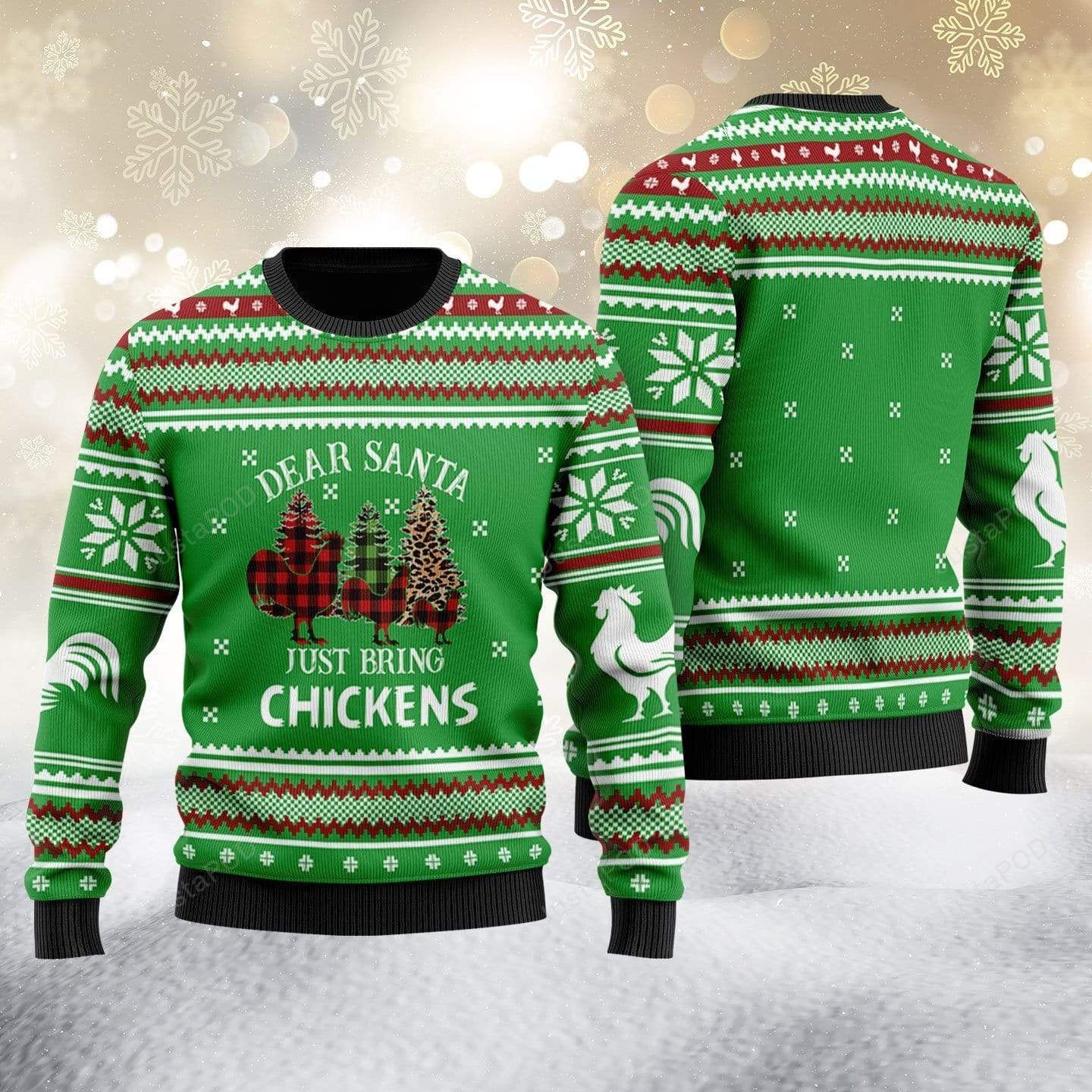 Dear Santa Just Bring Chicken Green Ugly Christmas Sweater Dear Santa Just Bring Chicken Green Ugly Christmas Sweater