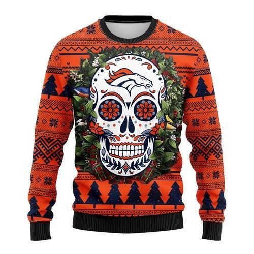 Denver Brocos Skull Flower Ugly Christmas Sweater Denver Brocos Skull Flower Ugly Christmas Sweater