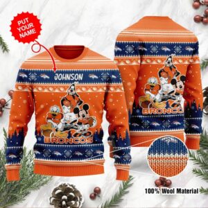 Denver Broncos Disney Donald Duck Mickey Mouse Goofy Personalized Ugly Christmas Sweater