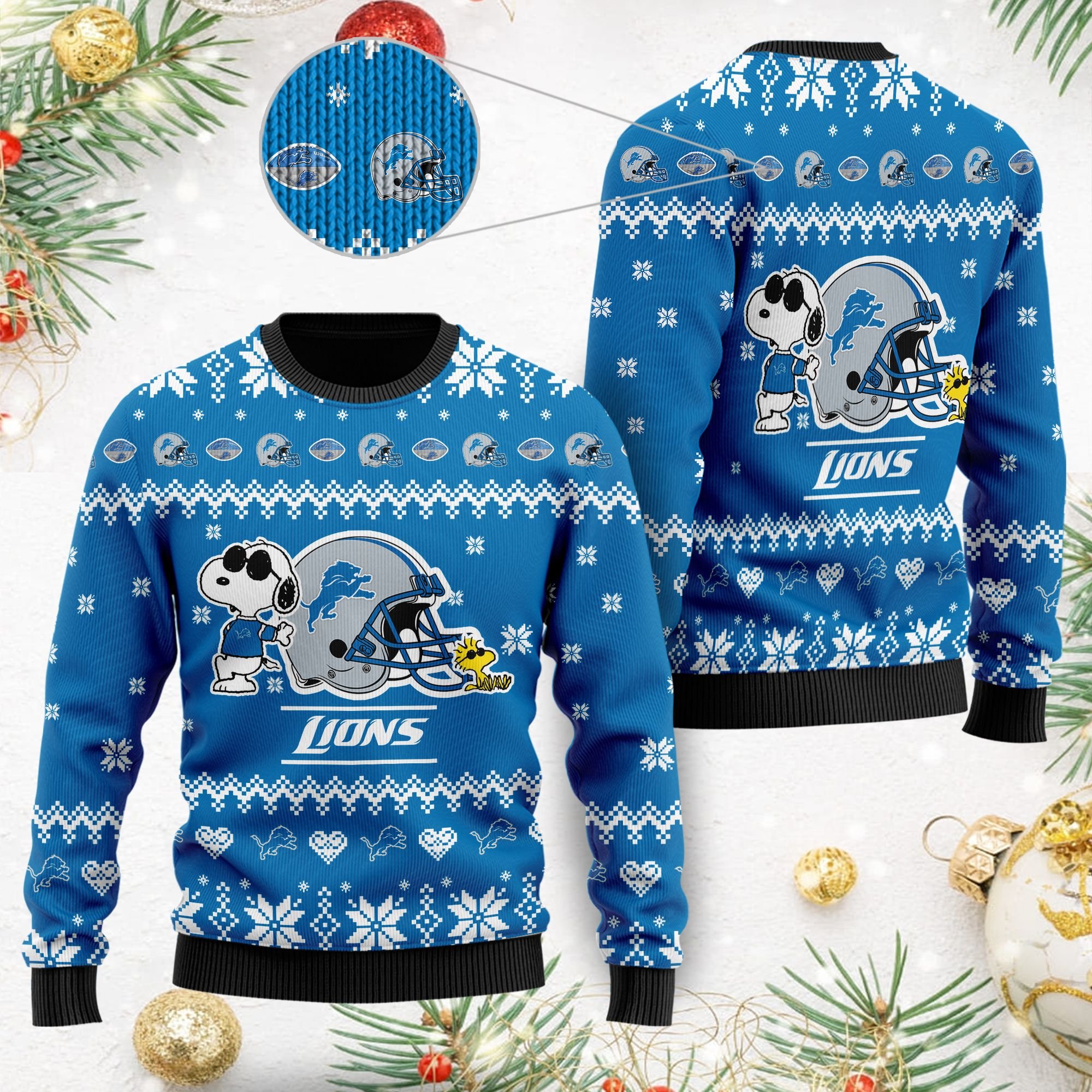 Detroit Lions Cute The Snoopy Show Football Helmet 3D All Over Print Ugly Christmas Sweater Detroit Lions Cute The Snoopy Show Football Helmet 3D All Over Print Ugly Christmas Sweater