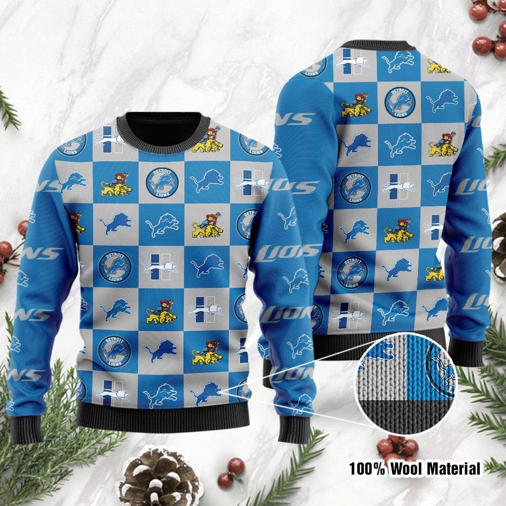 Detroit Lions Logo Checkered Flannel Design Ugly Christmas Sweater Detroit Lions Logo Checkered Flannel Design Ugly Christmas Sweater