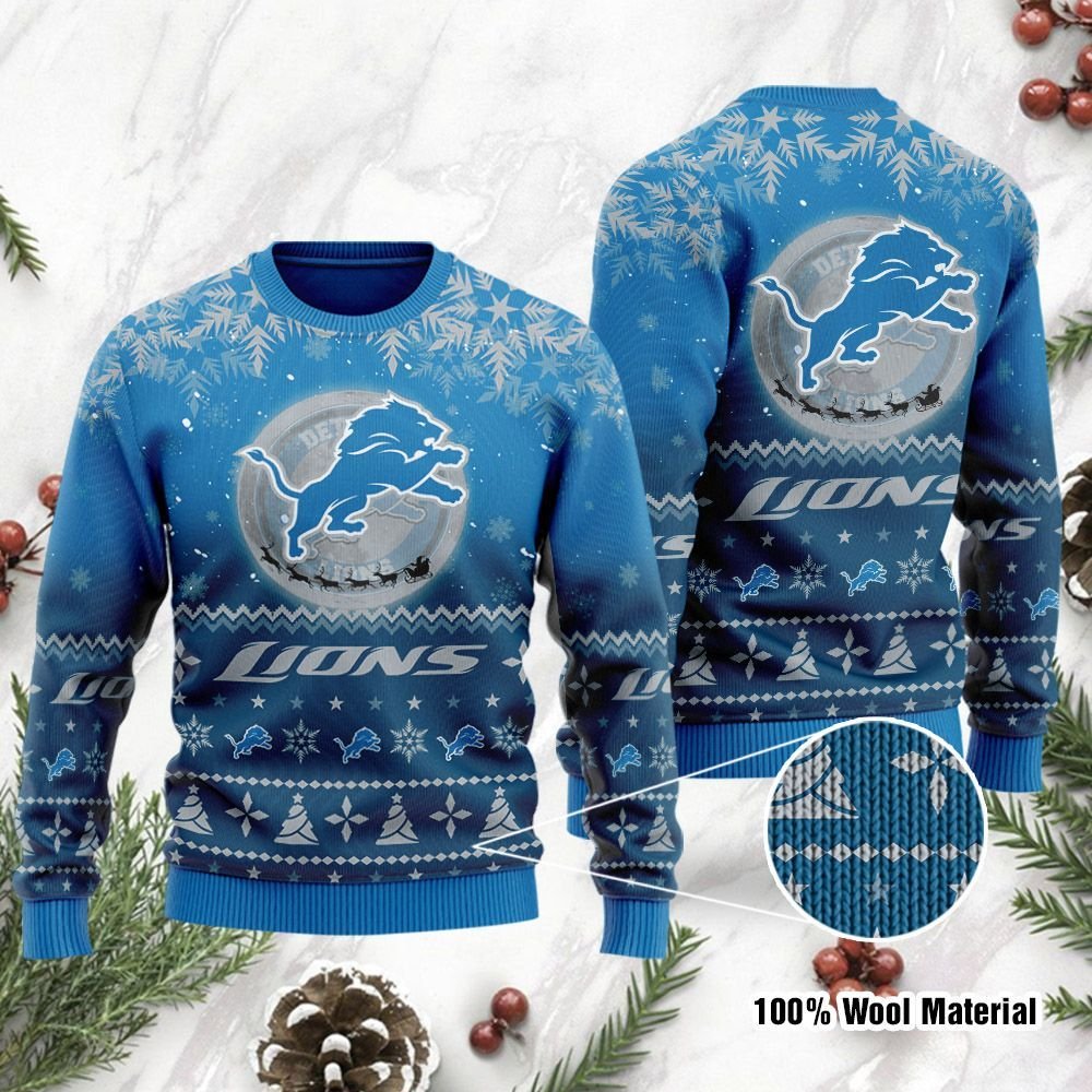 Detroit Lions Santa Claus In The Moon Ugly Christmas Sweater Detroit Lions Santa Claus In The Moon Ugly Christmas Sweater