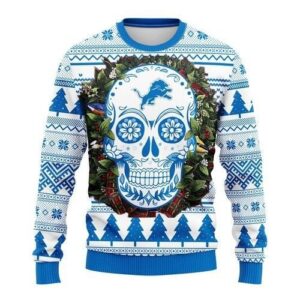 Detroit Lions Skull Flower Ugly Christmas Sweater