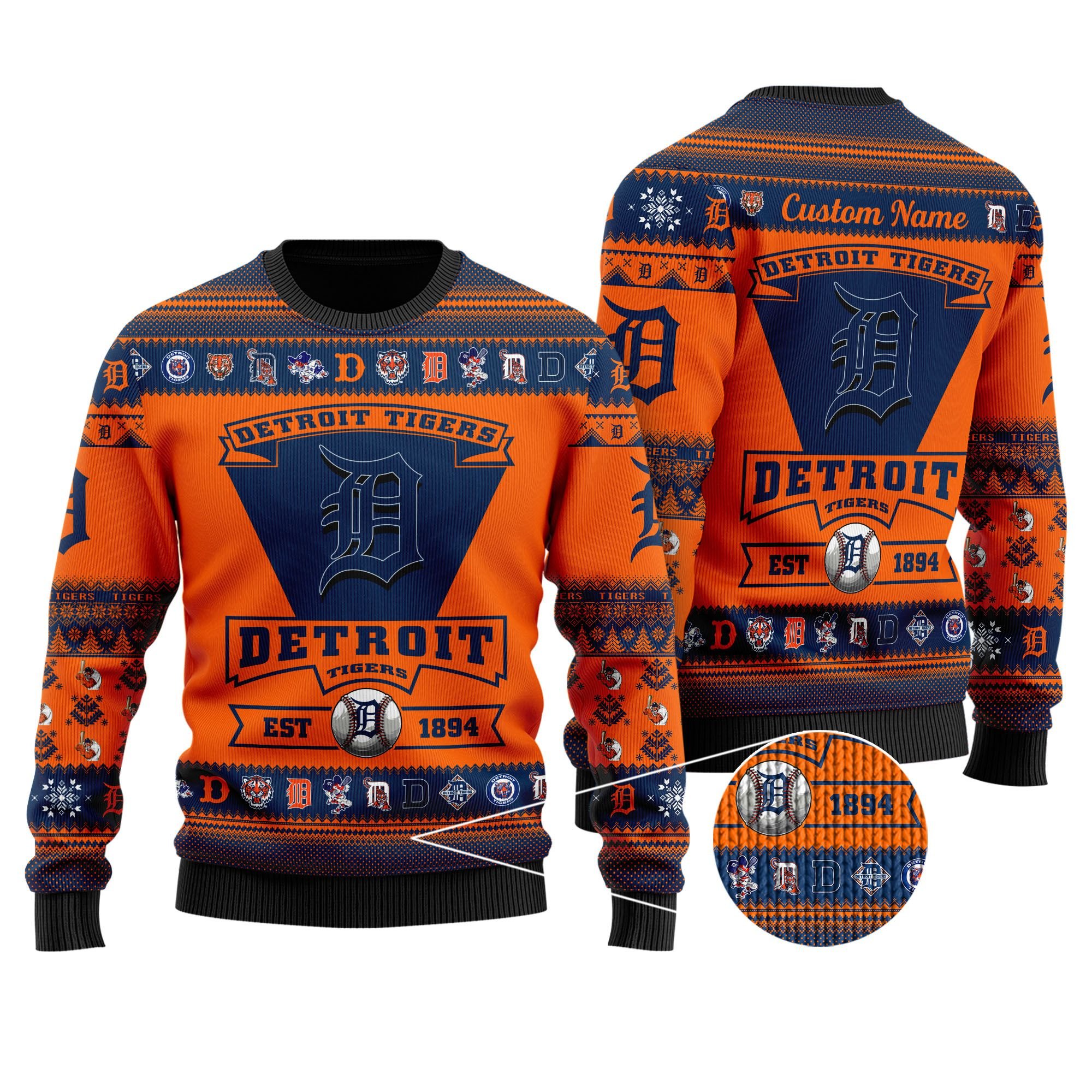 Detroit Tigers Football Team Logo Custom Name Personalized Ugly Christmas Sweater Detroit Tigers Football Team Logo Custom Name Personalized Ugly Christmas Sweater