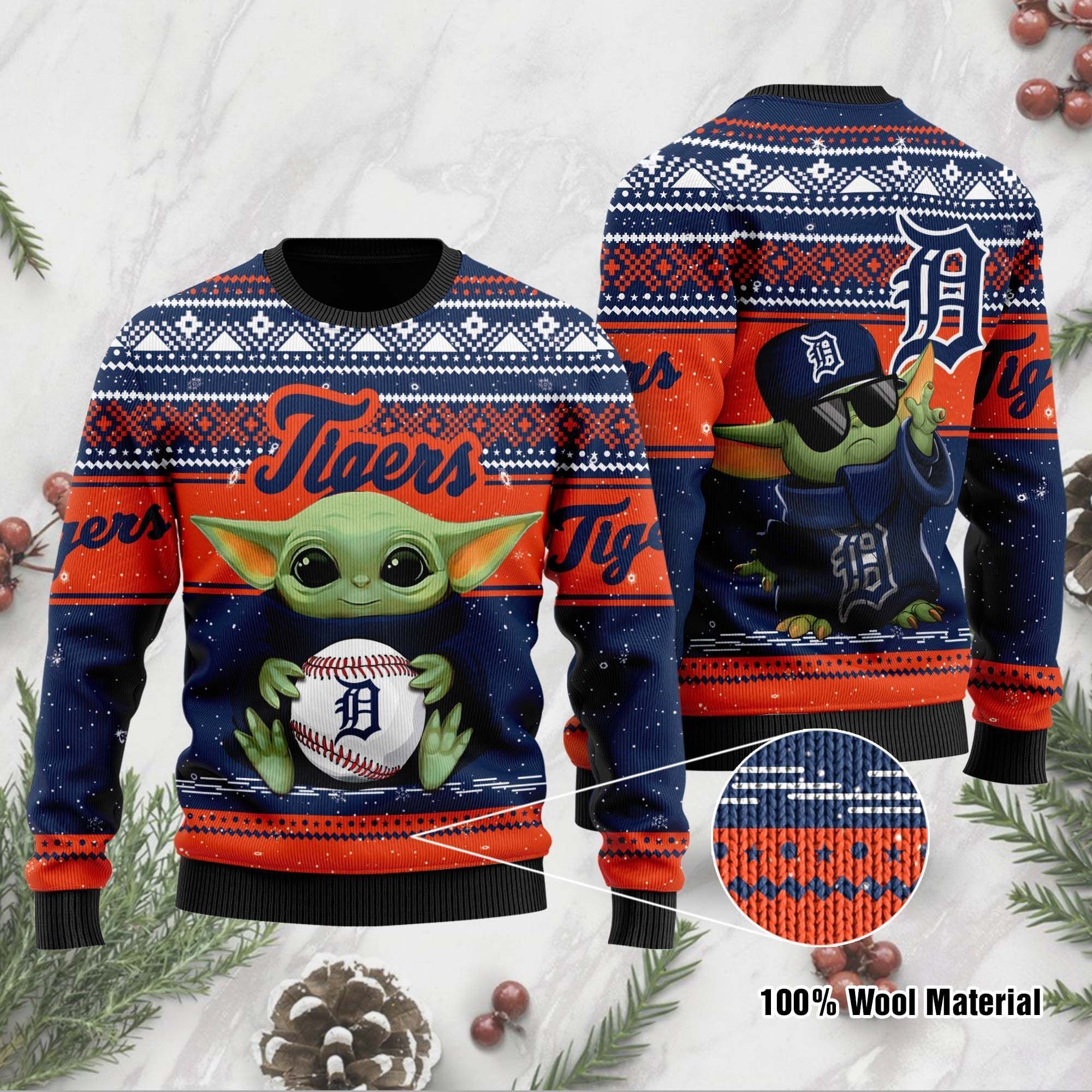Detroit Tigers Grogu Baby Yoda Hug Logo Ugly Christmas Sweater Detroit Tigers Grogu Baby Yoda Hug Logo Ugly Christmas Sweater