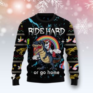 Dinosaur Unicorn Ride Hard T2010 Ugly Christmas Sweater unisex womens & mens