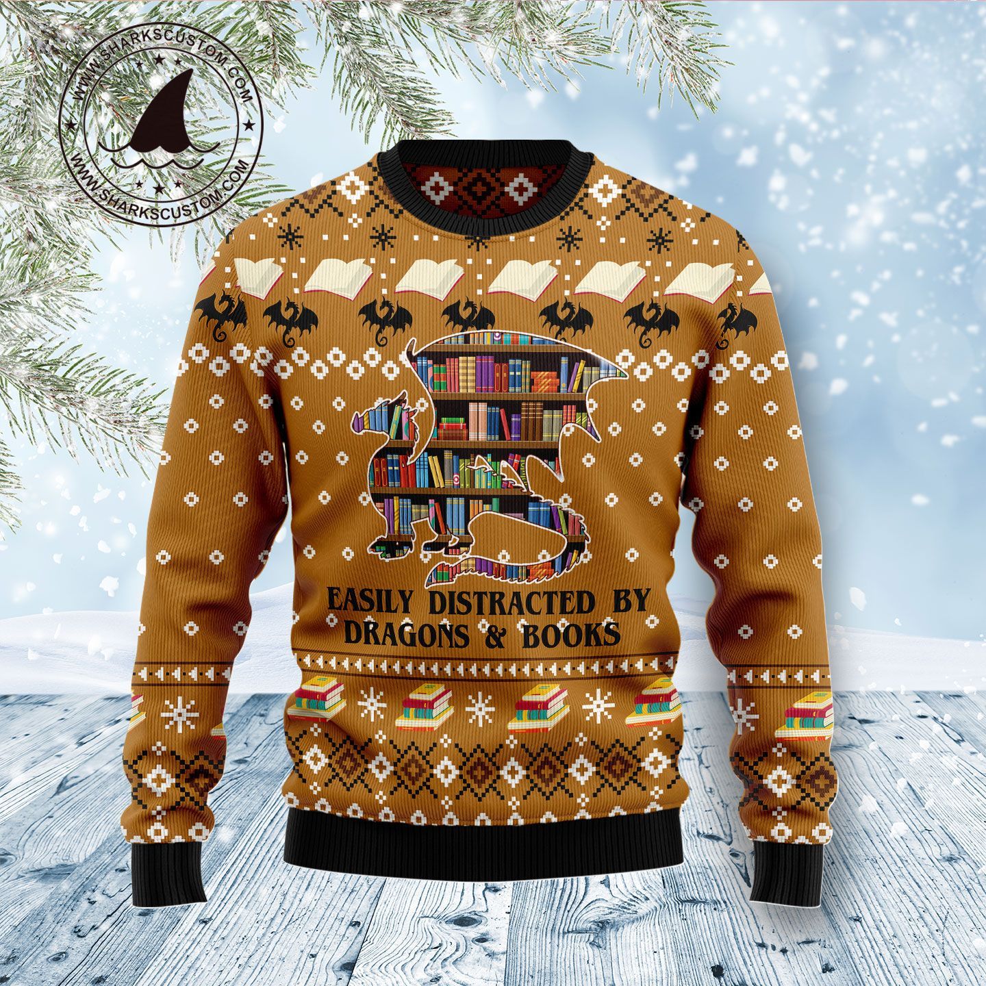 Dragon And Book Ugly Christmas Sweater Dragon And Book Ugly Christmas Sweater
