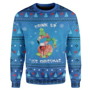 Drinking Flamingo Ugly Christmas Sweater