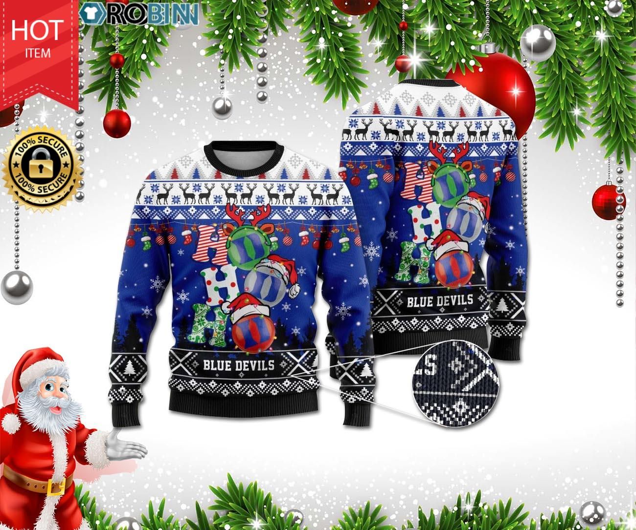Duke Blue Devils Ho Ho Ho 3D Print Christmas Wool Sweater Duke Blue Devils Ho Ho Ho 3D Print Christmas Wool Sweater