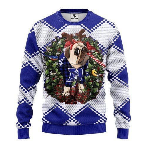 Duke Blue Devils Pug Dog For Unisex Ugly Christmas Sweater Duke Blue Devils Pug Dog For Unisex Ugly Christmas Sweater